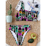 Vintage Tribal Aztec Pattern Print One Shoulder Bikini Top