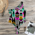Vintage Tribal Aztec Pattern Print One Shoulder Bodysuit