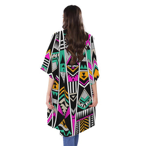 Vintage Tribal Aztec Pattern Print Open Front Beach Cover Up