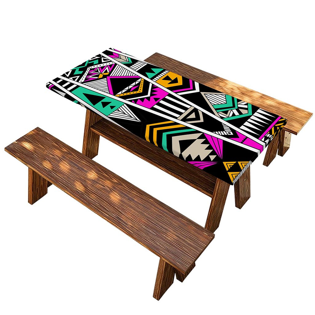 Vintage Tribal Aztec Pattern Print Picnic Table Cover