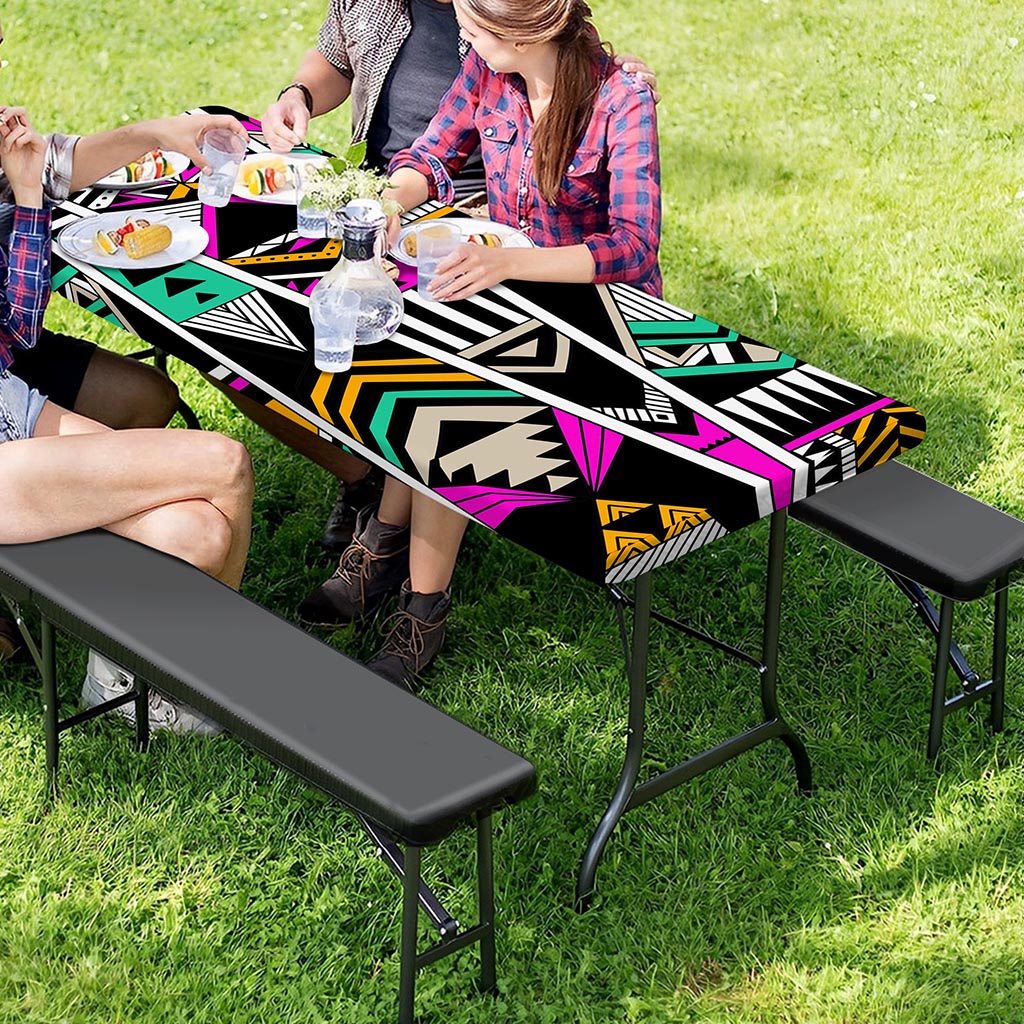Vintage Tribal Aztec Pattern Print Picnic Table Cover
