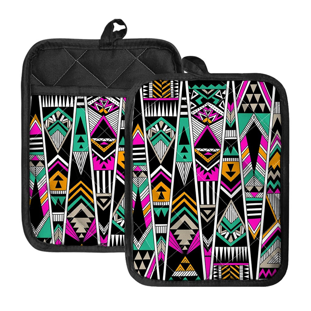 Vintage Tribal Aztec Pattern Print Pot Holders With Pocket