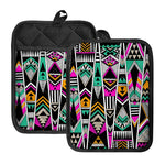Vintage Tribal Aztec Pattern Print Pot Holders With Pocket