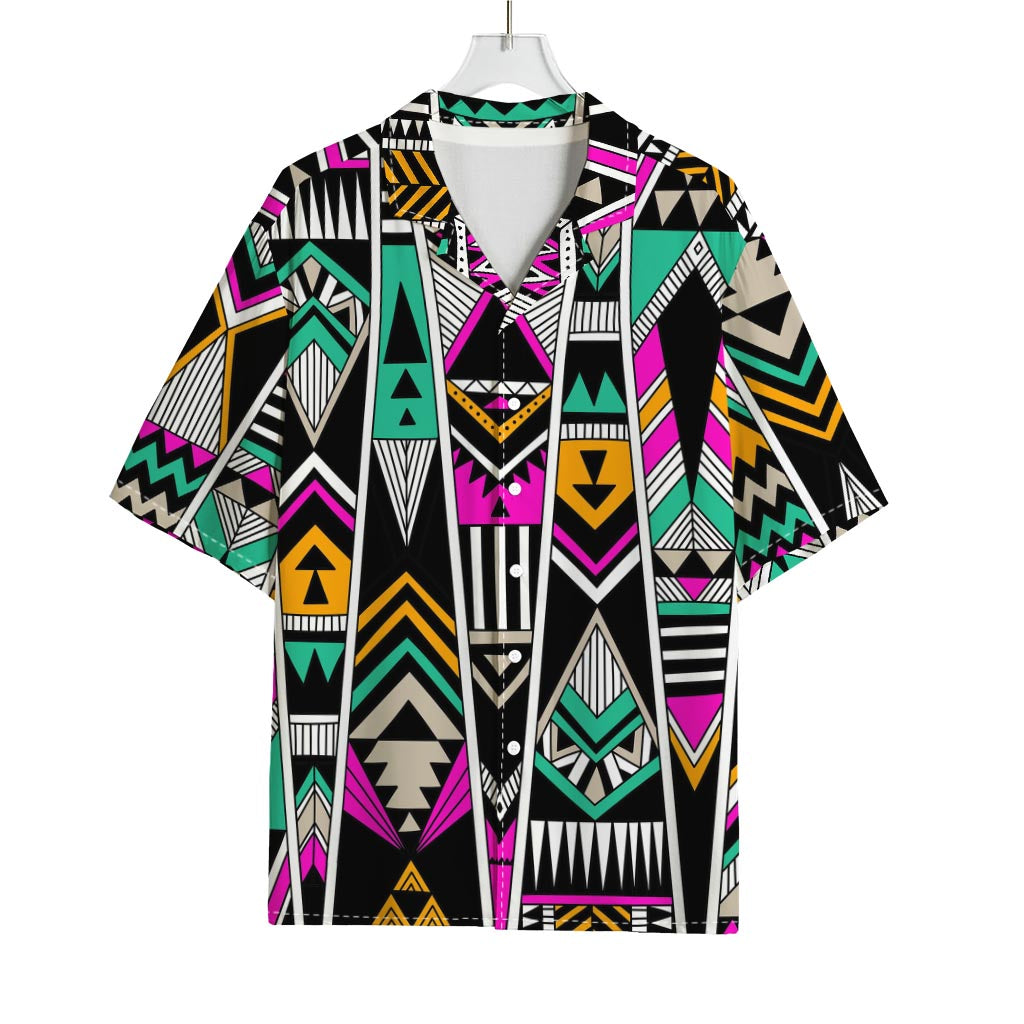 Vintage Tribal Aztec Pattern Print Rayon Hawaiian Shirt