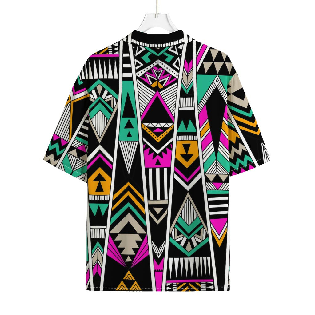 Vintage Tribal Aztec Pattern Print Rayon Hawaiian Shirt