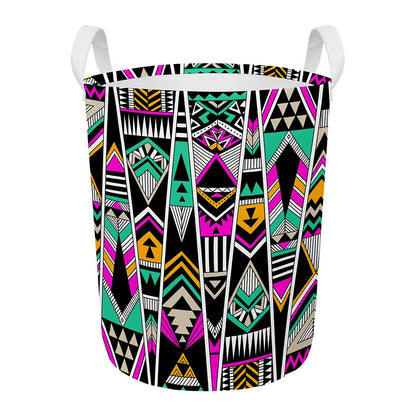 Vintage Tribal Aztec Pattern Print Round Laundry Basket