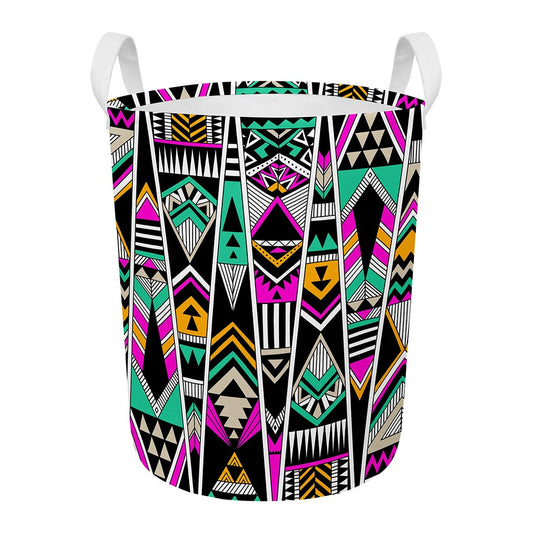 Vintage Tribal Aztec Pattern Print Round Laundry Basket