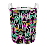 Vintage Tribal Aztec Pattern Print Round Laundry Basket