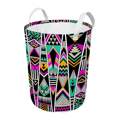 Vintage Tribal Aztec Pattern Print Round Laundry Basket