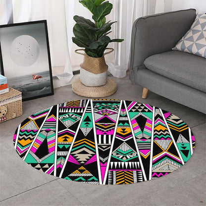 Vintage Tribal Aztec Pattern Print Round Rug