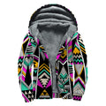 Vintage Tribal Aztec Pattern Print Sherpa Lined Zip Up Hoodie