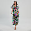 Vintage Tribal Aztec Pattern Print Short Sleeve Maxi Dress