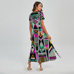 Vintage Tribal Aztec Pattern Print Short Sleeve Maxi Dress