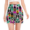 Vintage Tribal Aztec Pattern Print Side Slit Mini Skirt