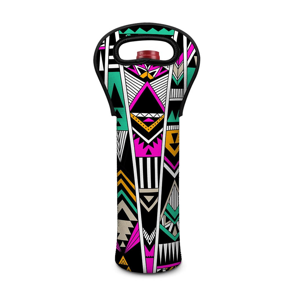 Vintage Tribal Aztec Pattern Print Single Neoprene Wine Tote