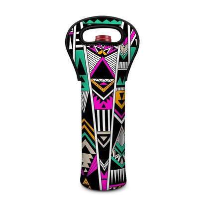 Vintage Tribal Aztec Pattern Print Single Neoprene Wine Tote