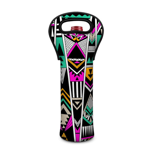 Vintage Tribal Aztec Pattern Print Single Neoprene Wine Tote