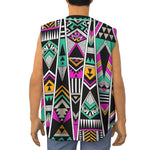 Vintage Tribal Aztec Pattern Print Sleeveless Baseball Jersey