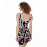Vintage Tribal Aztec Pattern Print Sleeveless Bodycon Dress