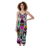 Vintage Tribal Aztec Pattern Print Slim Fit Midi Cami Dress