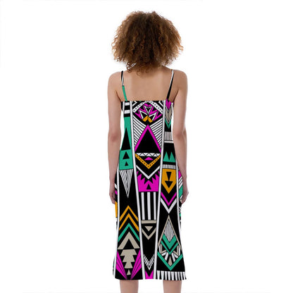 Vintage Tribal Aztec Pattern Print Slim Fit Midi Cami Dress