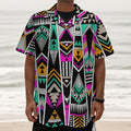 Vintage Tribal Aztec Pattern Print Textured Short Sleeve Shirt