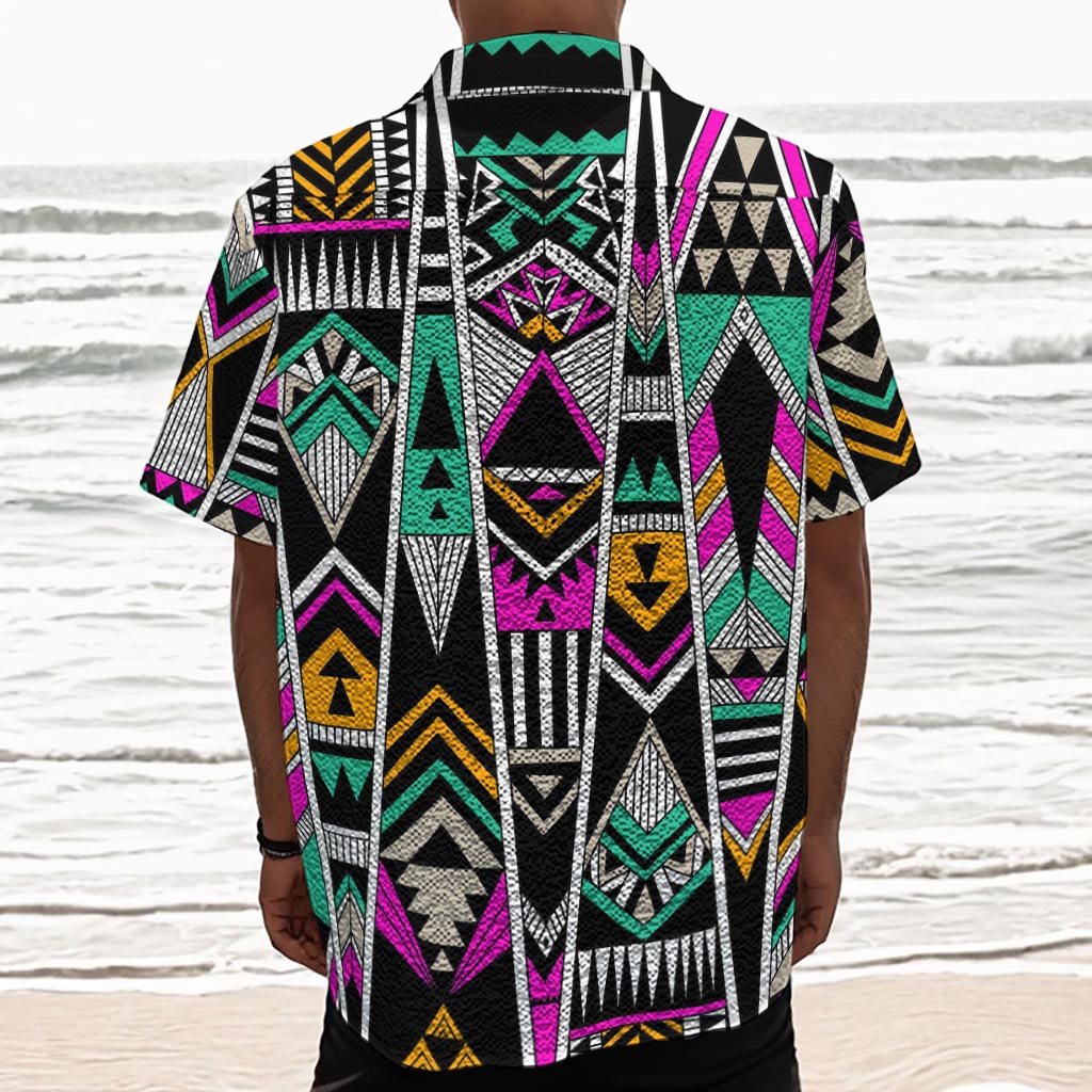 Vintage Tribal Aztec Pattern Print Textured Short Sleeve Shirt