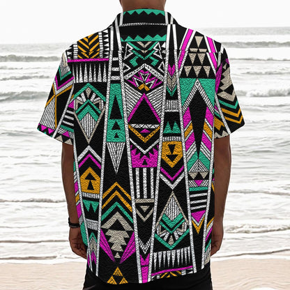 Vintage Tribal Aztec Pattern Print Textured Short Sleeve Shirt