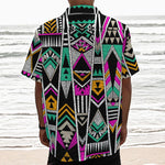 Vintage Tribal Aztec Pattern Print Textured Short Sleeve Shirt