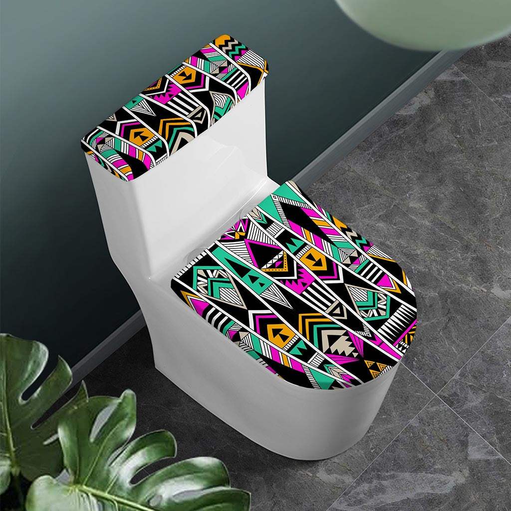 Vintage Tribal Aztec Pattern Print Toilet Lid And Tank Cover Set