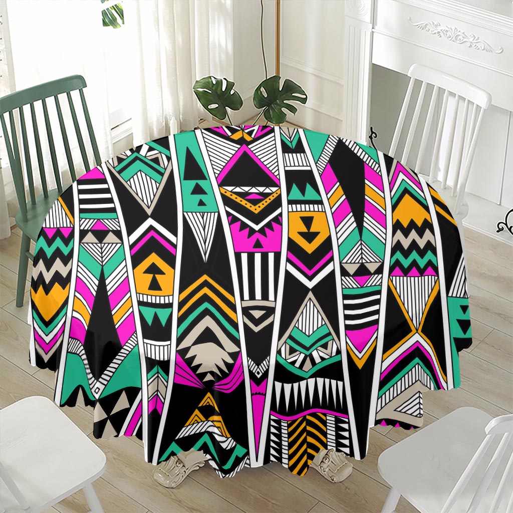 Vintage Tribal Aztec Pattern Print Waterproof Round Tablecloth