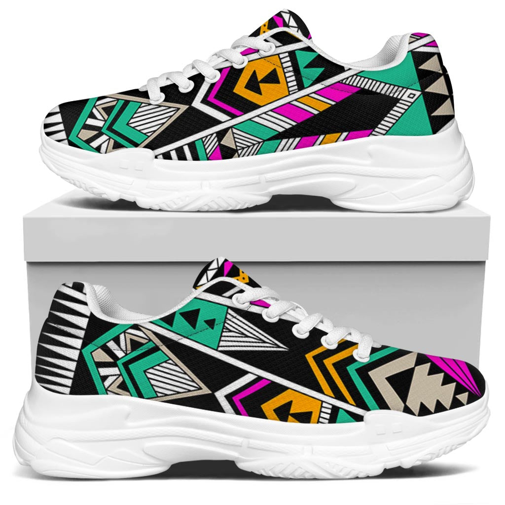 Vintage Tribal Aztec Pattern Print White Chunky Shoes