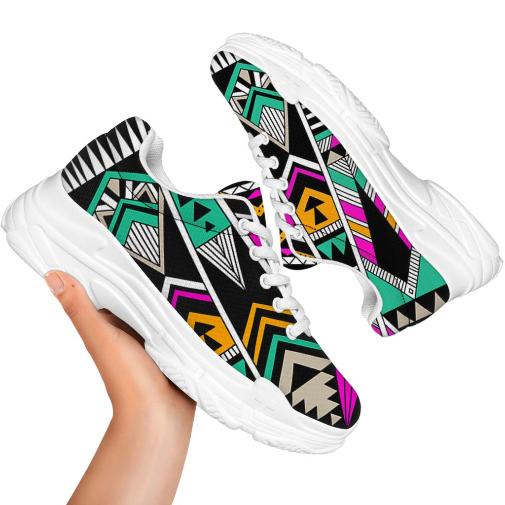 Vintage Tribal Aztec Pattern Print White Chunky Shoes