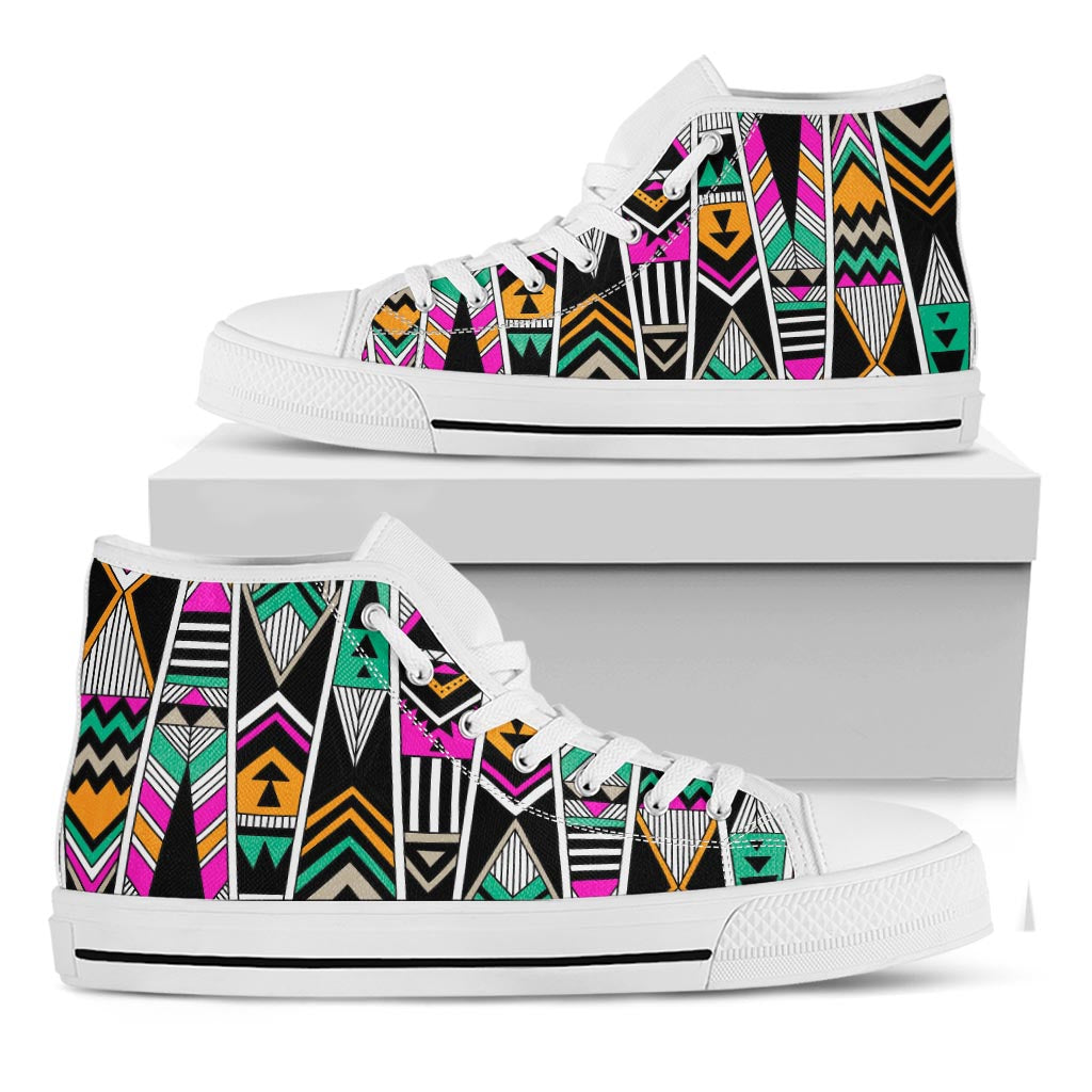 Vintage Tribal Aztec Pattern Print White High Top Sneakers