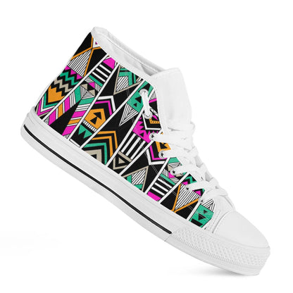 Vintage Tribal Aztec Pattern Print White High Top Sneakers