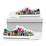 Vintage Tribal Aztec Pattern Print White Low Top Sneakers