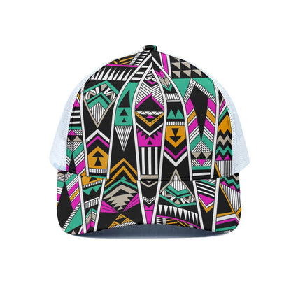 Vintage Tribal Aztec Pattern Print White Mesh Trucker Cap