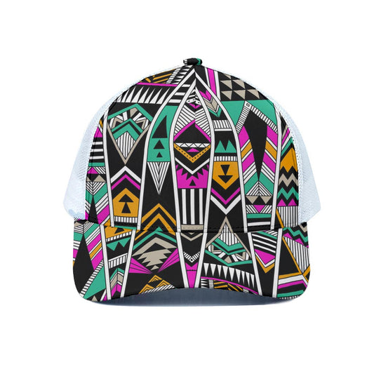 Vintage Tribal Aztec Pattern Print White Mesh Trucker Cap