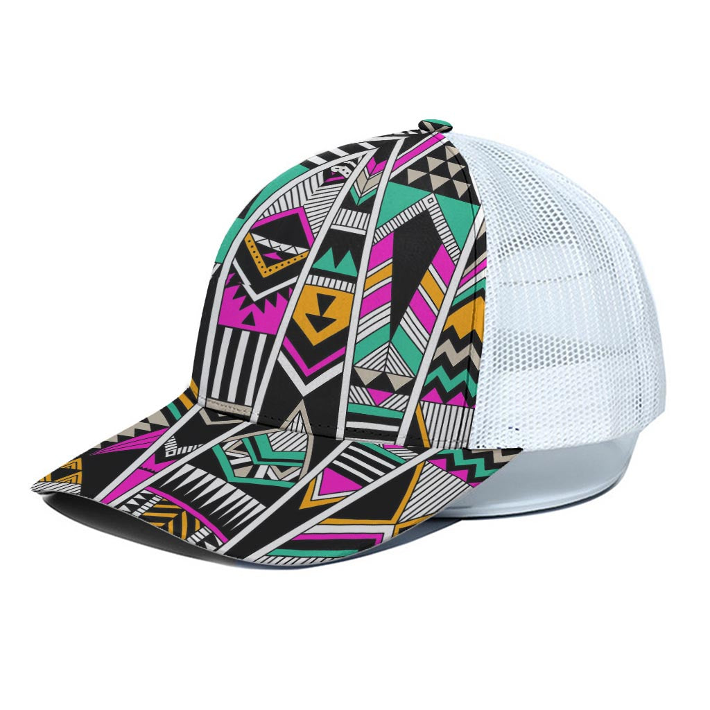 Vintage Tribal Aztec Pattern Print White Mesh Trucker Cap