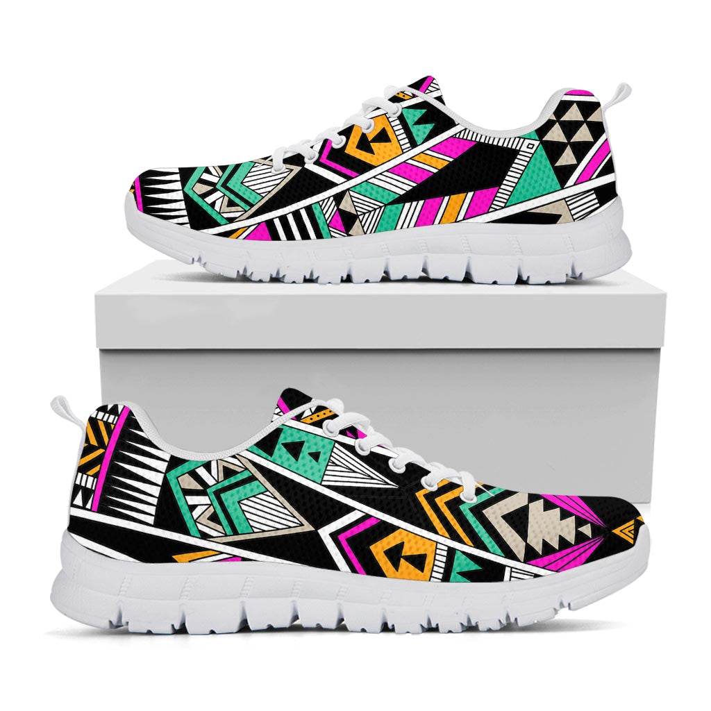 Vintage Tribal Aztec Pattern Print White Running Shoes