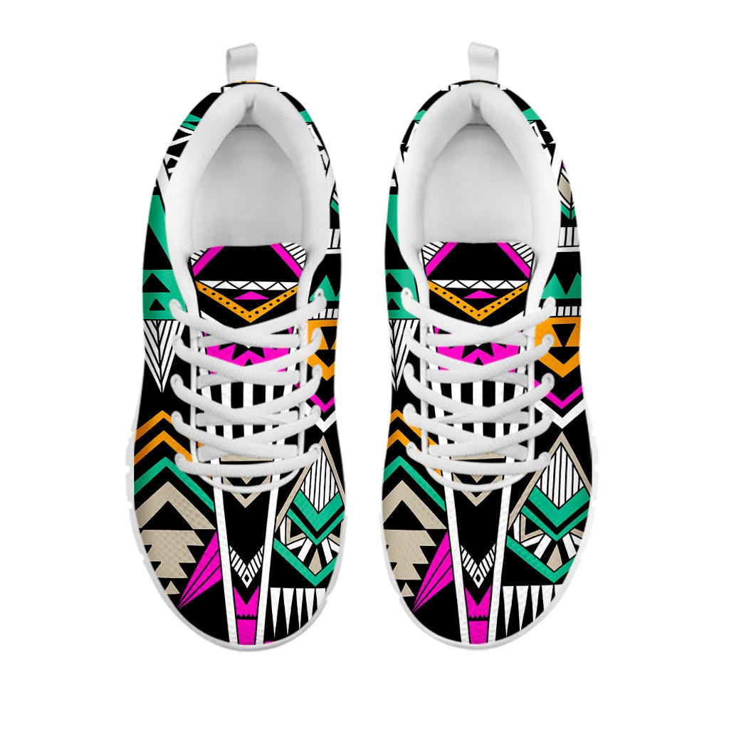 Vintage Tribal Aztec Pattern Print White Running Shoes