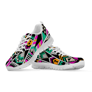 Vintage Tribal Aztec Pattern Print White Running Shoes