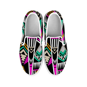 Vintage Tribal Aztec Pattern Print White Slip On Sneakers