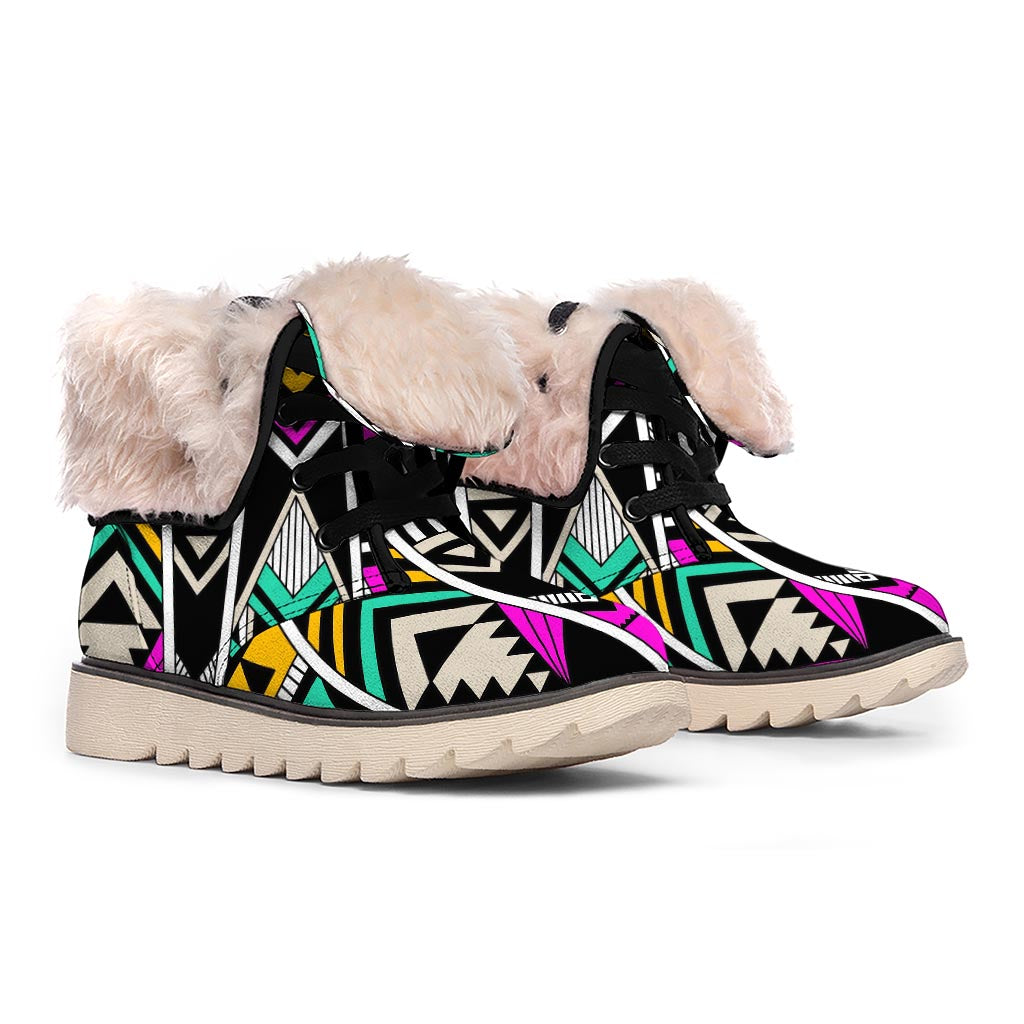 Vintage Tribal Aztec Pattern Print Winter Boots