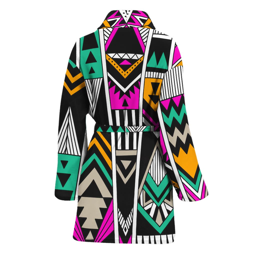 Vintage Tribal Aztec Pattern Print Women's Bathrobe