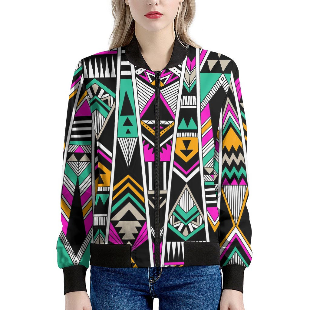 Vintage Tribal Aztec Pattern Print Women's Bomber Jacket