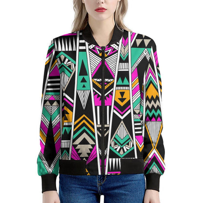 Vintage Tribal Aztec Pattern Print Women's Bomber Jacket