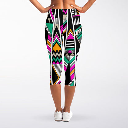 Vintage Tribal Aztec Pattern Print Women's Capri Leggings