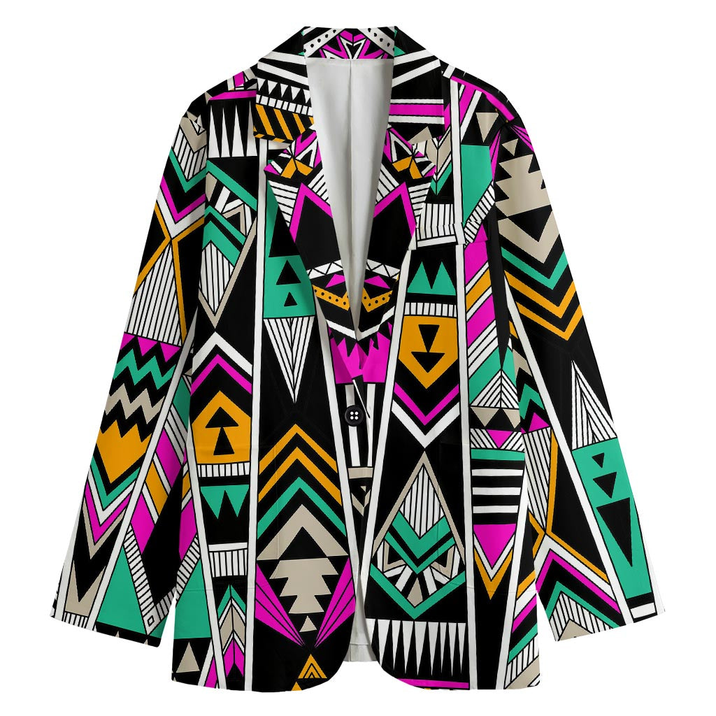 Vintage Tribal Aztec Pattern Print Women's Cotton Blazer