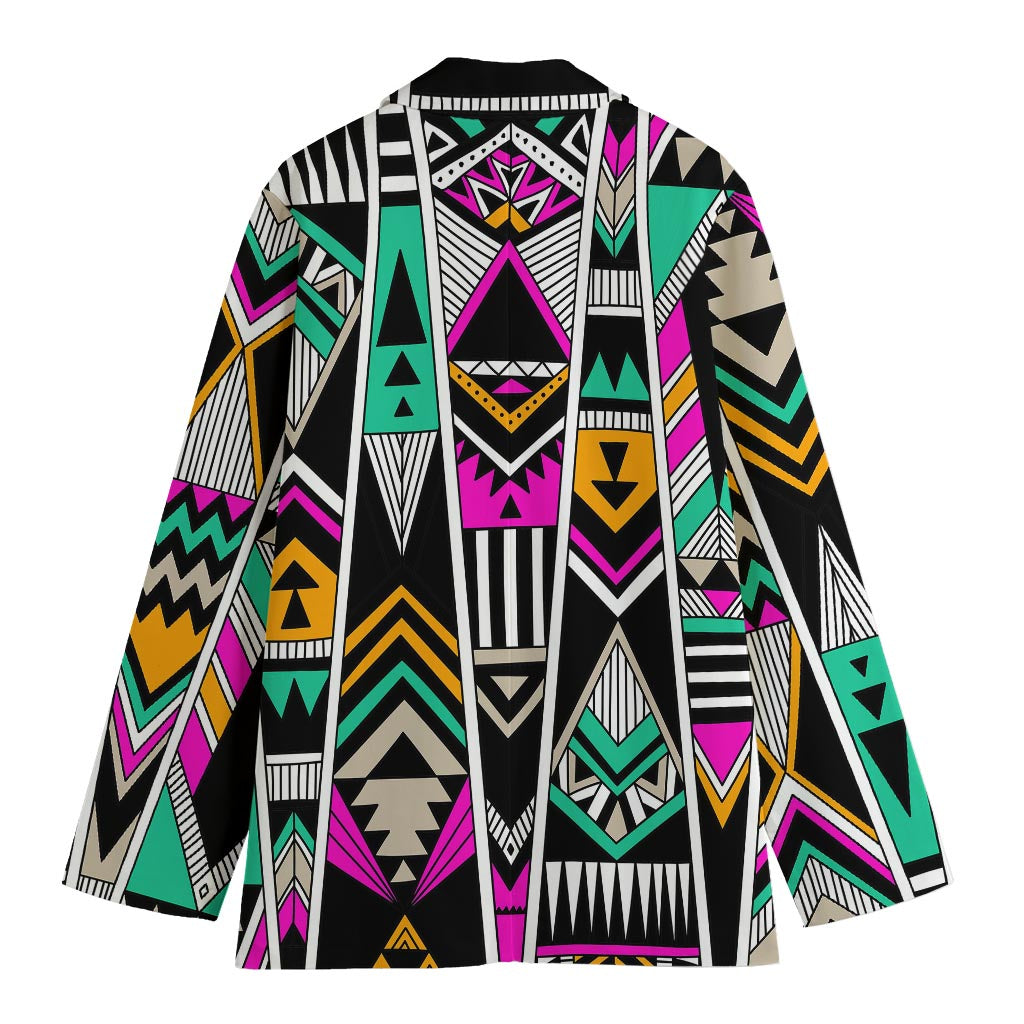 Vintage Tribal Aztec Pattern Print Women's Cotton Blazer